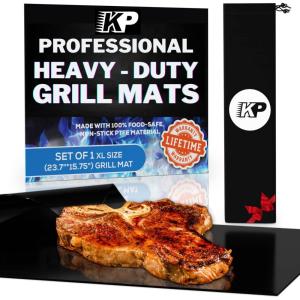imageKITCHEN PERFECTION 1 XL BBQ Grill Mats for Outdoor Grill  Heavy Duty Grilling Mats Reusable Grill Sheets For Gas Grill Extreme Heat Resistant 600 F  Nonstick ampamp Easy to Clean Superior Set3 Bonuses