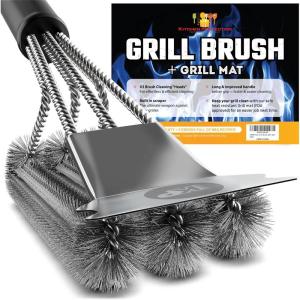 imageKITCHEN PERFECTION Safe Wire Grill Brush for Outdoor Grill wGrill Scraper ampamp Grill Mat Grill Cleaning Kit Extended Handle BBQ Brush for Effortless Grill Cleaning Grill Cleaner Brush Barbecue Tools