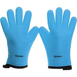 imageKITCHEN PERFECTION Silicone Smoker Oven Gloves Extreme Heat Resistant BBQ Gloves Handle Hot Food Right on Your Smoker Grill Fryer PitWaterproof Oven Mitts Grill Gloves Superior Value Set3 BonusesBlue