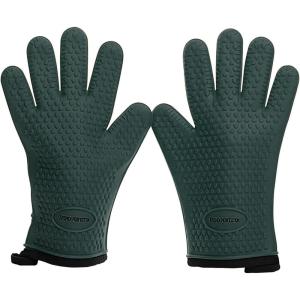 imageKITCHEN PERFECTION Silicone Smoker Oven Gloves Extreme Heat Resistant BBQ Gloves Handle Hot Food Right on Your Smoker Grill Fryer ampamp Pit  Waterproof Oven Mitts Superior Value Set3 BonusesDark Green