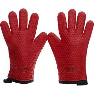 imageKITCHEN PERFECTION Silicone Smoker Oven Gloves Extreme Heat Resistant BBQ Gloves Handle Hot Food Right on Your Smoker Grill Fryer ampamp Pit  Waterproof Oven Mitts Superior Value Set3 BonusesRoyal Red