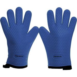 imageKITCHEN PERFECTION Silicone Smoker Oven Gloves Extreme Heat Resistant BBQ Gloves Handle Hot Food Right on Your Smoker Grill Fryer ampamp Pit  Waterproof Oven Mitts Superior Value Set3 BonusesAzure