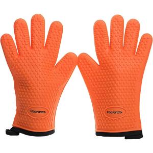 imageKITCHEN PERFECTION Silicone Smoker Oven Gloves Extreme Heat Resistant BBQ Gloves Handle Hot Food Right on Your Smoker Grill Fryer ampamp Pit  Waterproof Oven Mitts Superior Value Set3 BonusesOrange