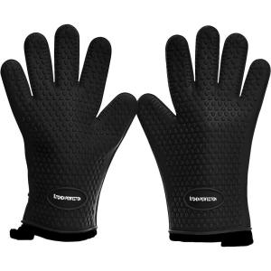 imageKITCHEN PERFECTION Silicone Smoker Oven Gloves Extreme Heat Resistant BBQ Gloves Handle Hot Food Right on Your Smoker Grill Fryer ampamp Pit  Waterproof Oven Mitts Superior Value Set3 BonusesDeep Black