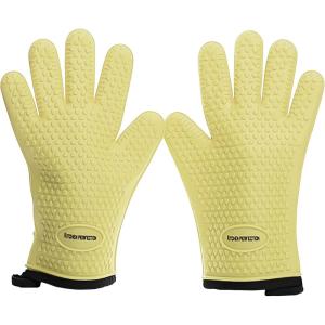 imageKITCHEN PERFECTION Silicone Smoker Oven Gloves For Women Extreme Heat Resistant BBQ Gloves Handle Hot Food Right on Your Smoker Grill FryerWaterproof Oven Mitts Grill Gloves Superior Set3 BonusesPastel Yellow