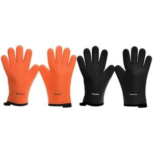 imageKitchen Perfection 2 Pairs of Silicone Smoker Oven Gloves One Size Fits All  Orange ampamp Black