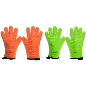 imageKitchen Perfection 2 Pairs of Silicone Smoker Oven Gloves One Size Fits All  Orange ampamp Green