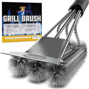imageKP 3 in 1 BBQ Cleaner  Effortless Grill Brush ampamp Scraper wSmart Grip Handle  Bonus Metal Hanger ampamp Recipe eBooks