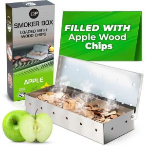 imageKITCHEN PERFECTION Smoker Box For Gas Grill  Bbq Wood Chip Smoker Box PreFilled with Apple Wood Chips Adds Delicious Smokey Flavor on Propane ampamp Pellet Grill