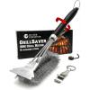 imageKITCHEN PERFECTION Brass GrillSaver  Safe BBQ Grill Brush with Replaceable Cleaning Head HeavyDuty Grill Cleaner wScraper for Porcelain ampamp Ceramic Grates Includes Magnetic Hanger ampamp Bottle Opener1 Grillsaver  Stainless Steel