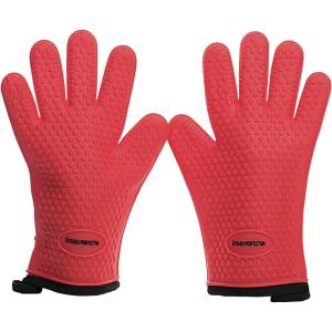 imageKITCHEN PERFECTION Silicone Smoker Oven Gloves Extreme Heat Resistant BBQ Gloves Handle Hot Food Right on Your Smoker Grill Fryer PitWaterproof Oven Mitts Grill Gloves Superior Value Set3 BonusesChili Red